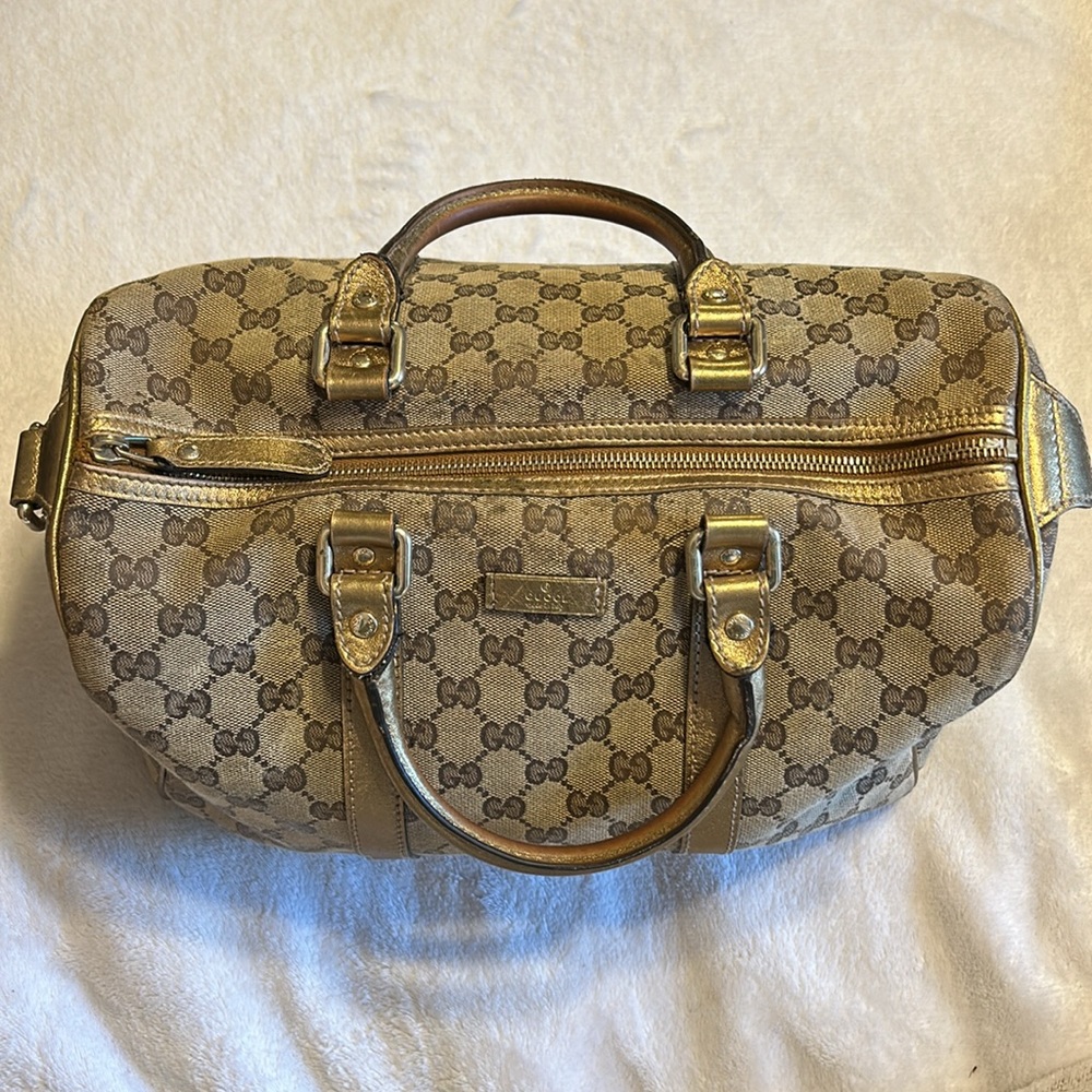 Authentic Gucci Crystal Canvas Boston Bag Gold